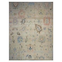 Türkischer Oushak 11X15 Elfenbein, Braun & Schieferblau Handgefertigter Läufer des 21. Jahrhunderts