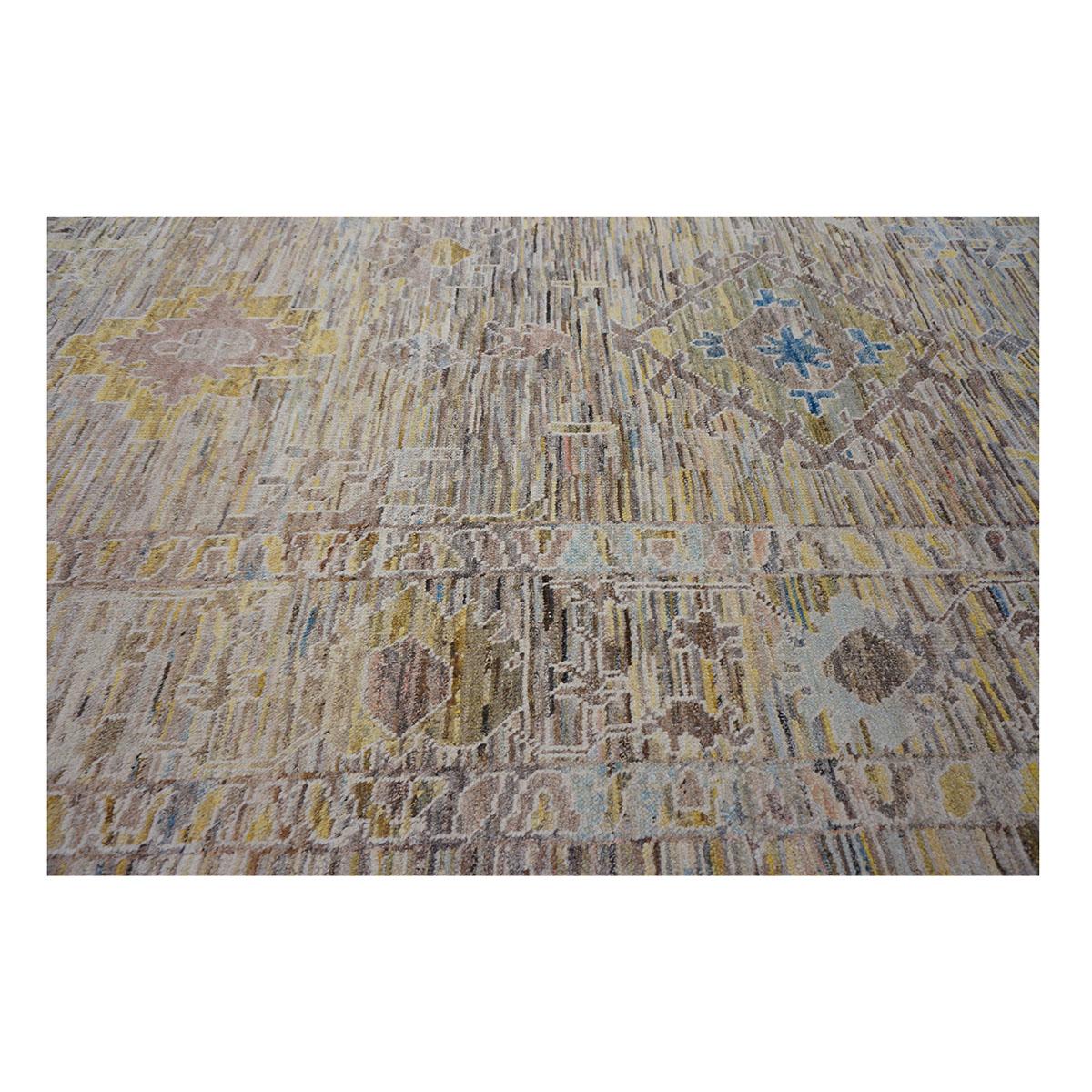 21st Century Turkish Oushak 12X15 Gold, Slate Blue& Ivory Handmade Area Rug (Tapis de sol turc 12X15 or, bleu ardoise et ivoire) en vente 3
