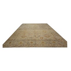 Turkish Oushak Wool 13X15 Charcoal, Gold & Slate Blue Handmade Area Rug