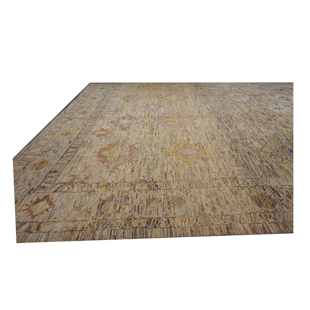 21st Century Turkish Oushak 12X15 Gold, Slate Blue& Ivory Handmade Area Rug (Tapis de sol turc 12X15 or, bleu ardoise et ivoire) en vente 1