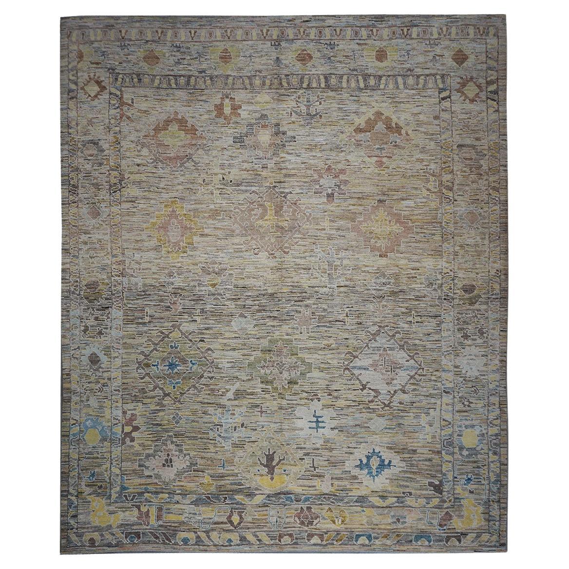 21st Century Turkish Oushak 12X15 Gold, Slate Blue& Ivory Handmade Area Rug (Tapis de sol turc 12X15 or, bleu ardoise et ivoire)