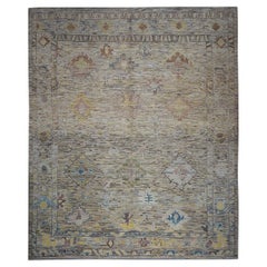 21st Century Turkish Oushak 12X15 Gold, Slate Blue& Ivory Handmade Area Rug (Tapis de sol turc 12X15 or, bleu ardoise et ivoire)