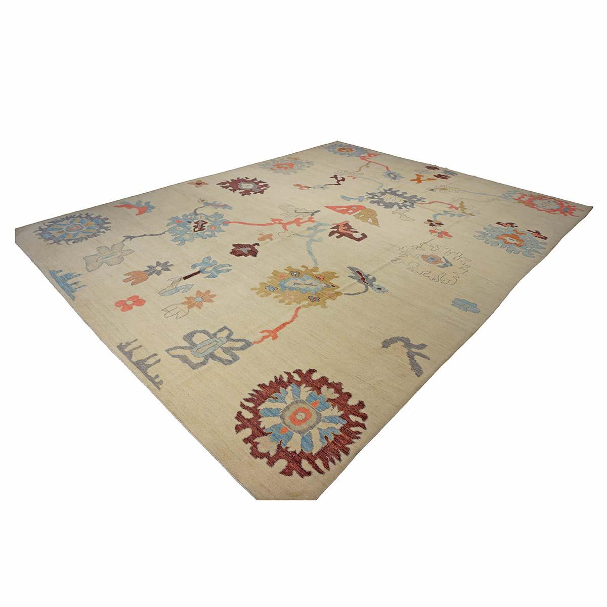 21st Century Turkish Oushak 12X16 Elfenbein, Orange & Schiefer Blau Handmade Läufer Teppich im Angebot 3