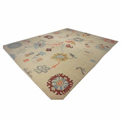 Turkish Oushak Wool 12X16 Ivory, Orange & Slate Blue Handmade Area Rug