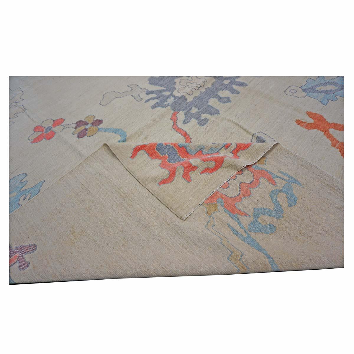 21st Century Turkish Oushak 12X16 Elfenbein, Orange & Schiefer Blau Handmade Läufer Teppich im Angebot 5