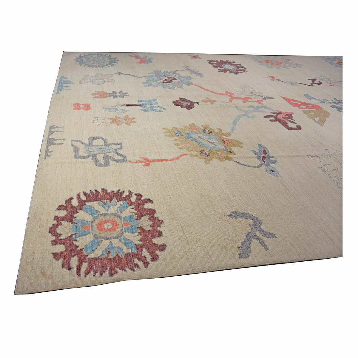 21st Century Turkish Oushak 12X16 Elfenbein, Orange & Schiefer Blau Handmade Läufer Teppich im Angebot 2