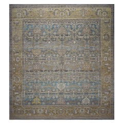 21st Century Turkish Oushak 13x14 Slate Blue & Wheat Handmade Area Rug