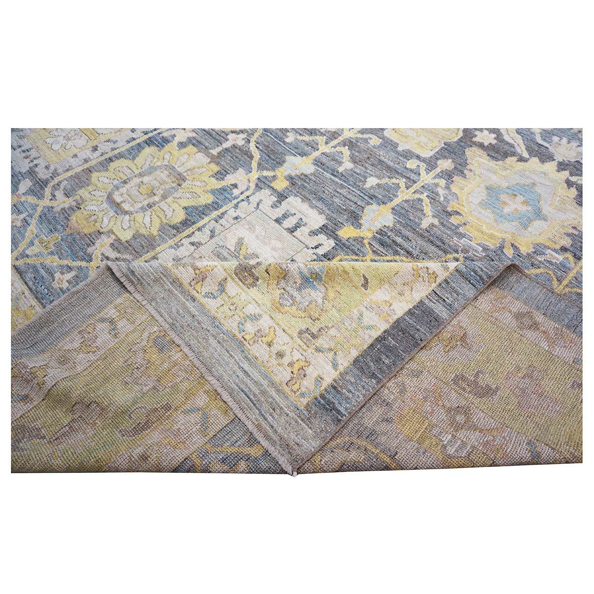 Siglo XXI Alfombra turca Oushak 14X20 Azul pizarra, gris y marfil hecha a mano en venta 5