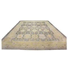 Turkish Oushak Wool 14X20 Slate Blue, Gray & Ivory Handmade Oversized Area Rug