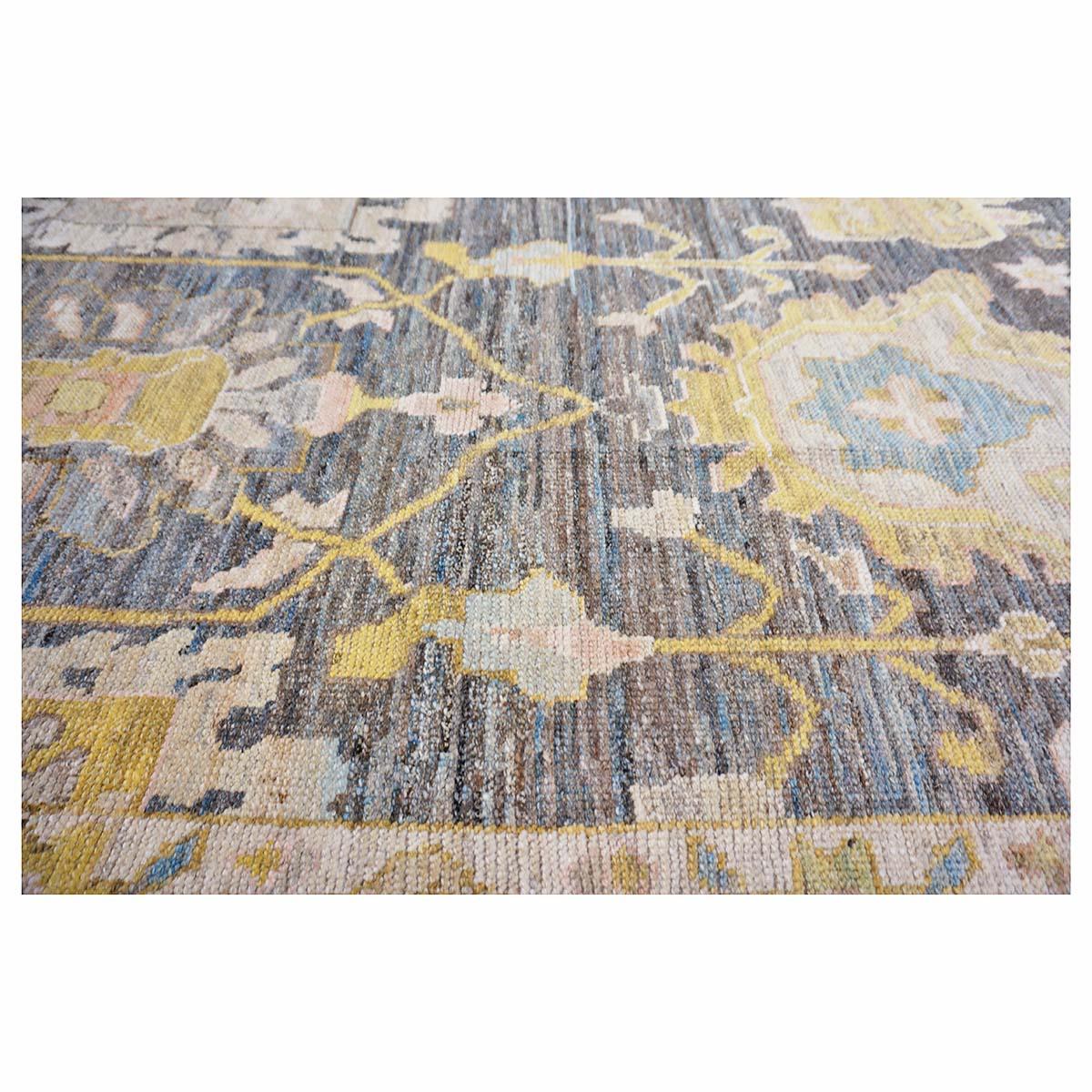 Siglo XXI Alfombra turca Oushak 14X20 Azul pizarra, gris y marfil hecha a mano en venta 2