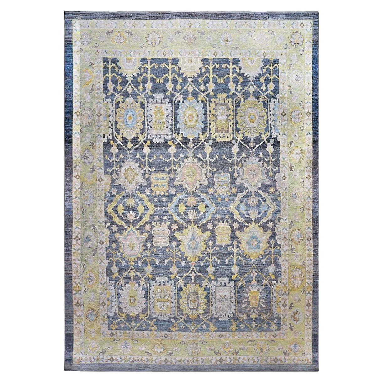 21st Century Turkish Oushak 14X20 Schieferblau, Grau & Elfenbein Handmade Area Rug