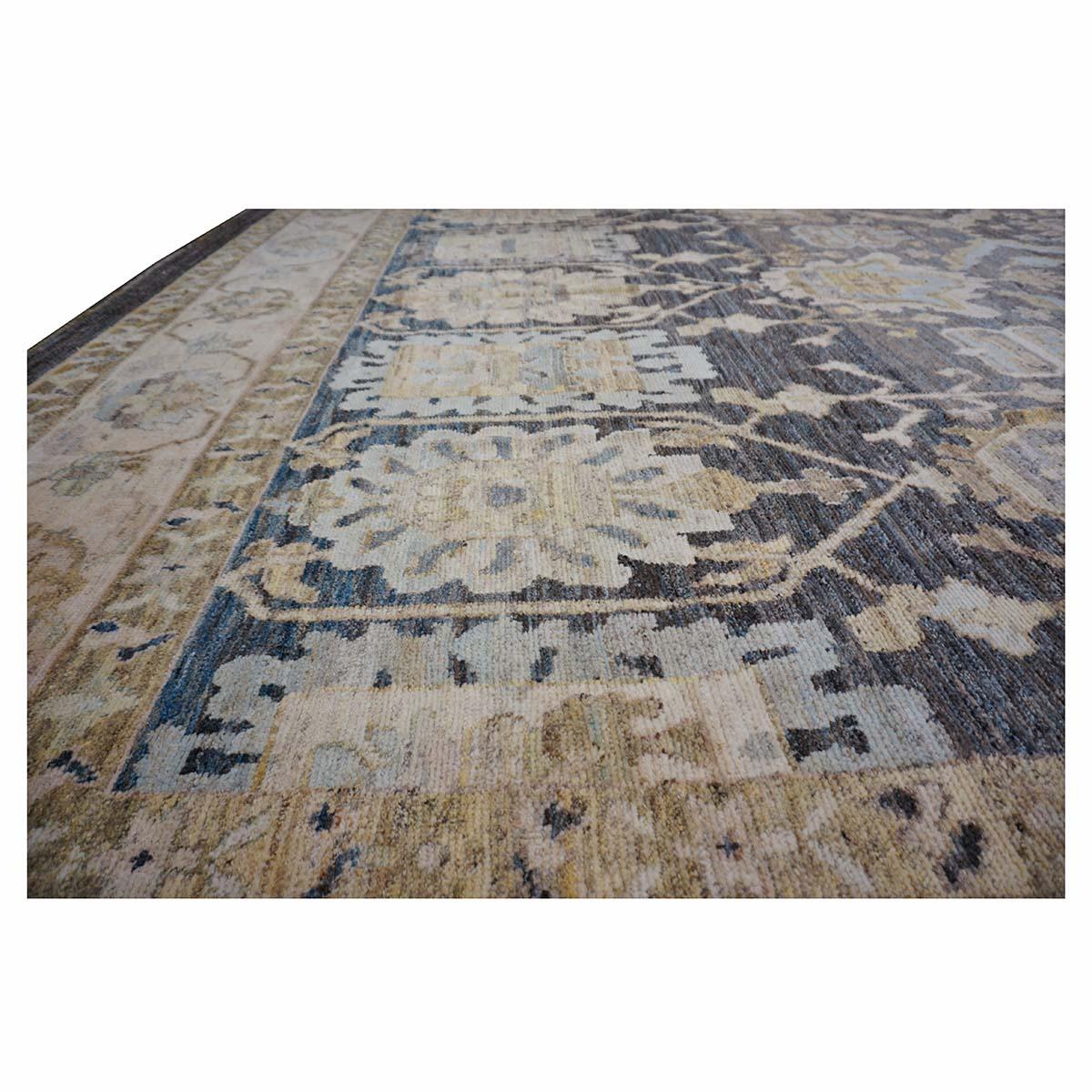 Siglo XXI Alfombra Turca Oushak 15x20 Carbón, Marfil y Verde Oliva Hecha a Mano en venta 4