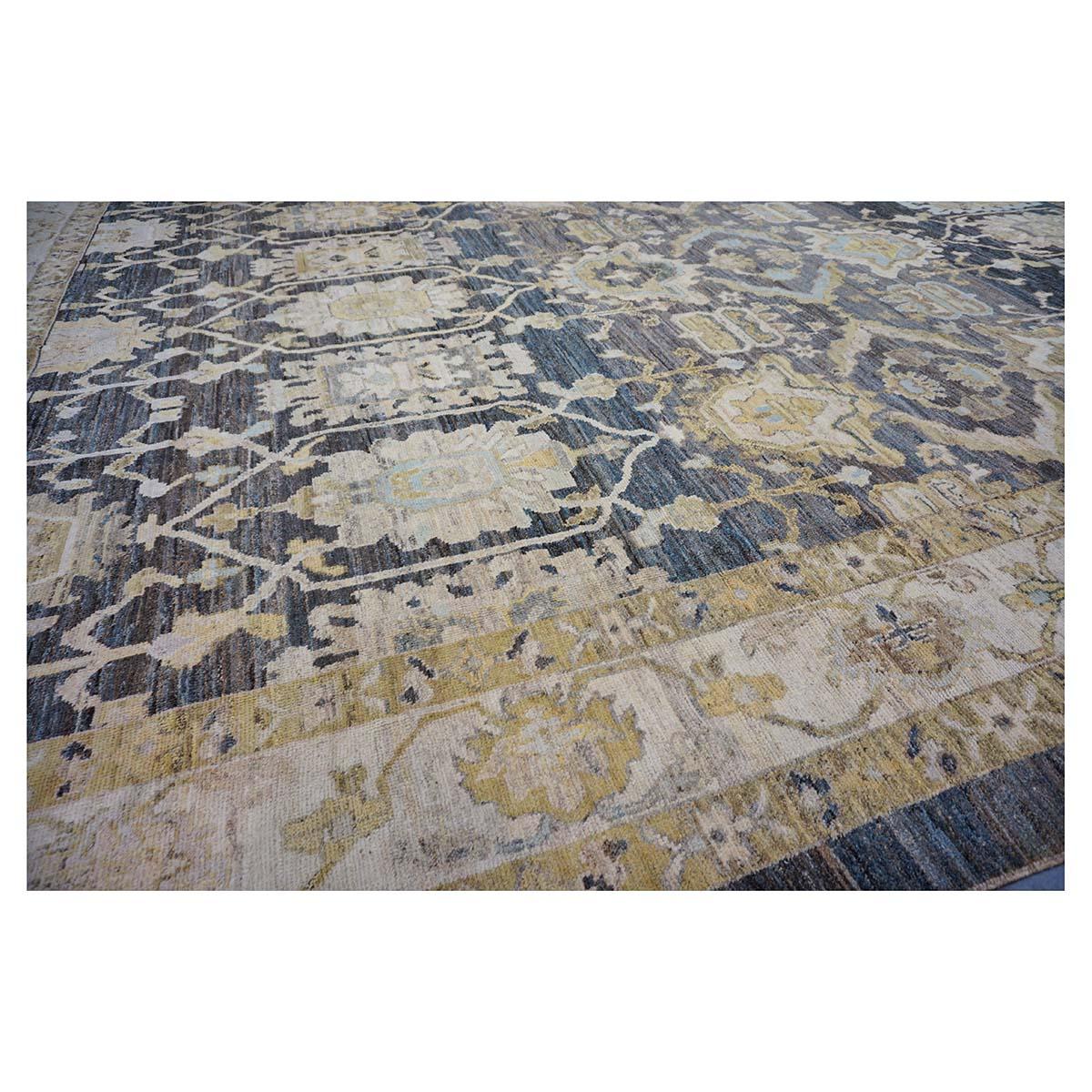 Siglo XXI Alfombra Turca Oushak 15x20 Carbón, Marfil y Verde Oliva Hecha a Mano en venta 2