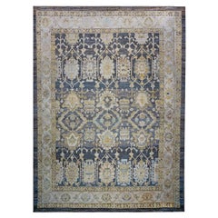 21st Century Turkish Oushak 15x20 Charcoal, Ivory & Olive Green Handmade Rug