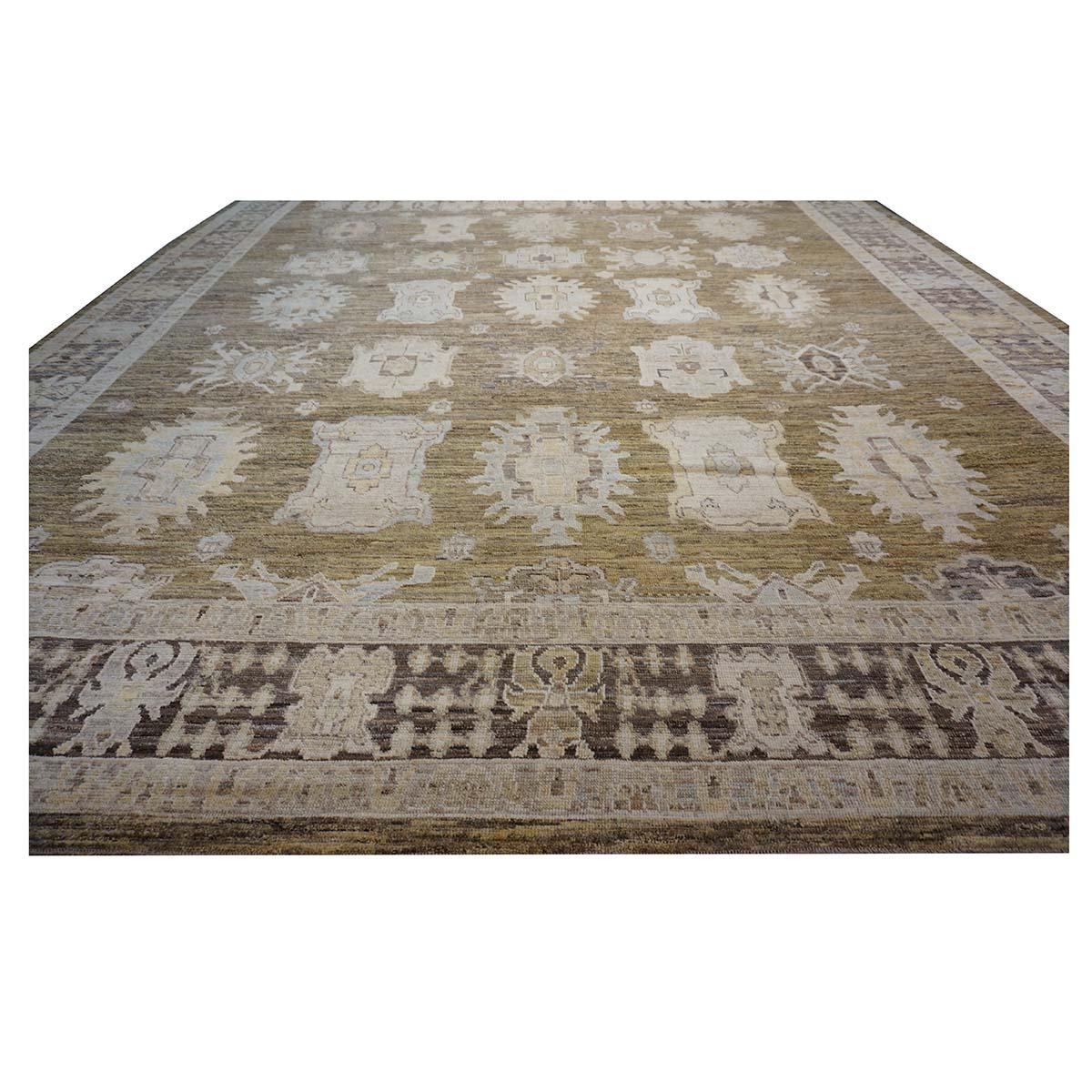 Ashly Fine Rugs presents a 21st century Turkish Oushak 15x23 Oversized Rug. Oushak weavings began in a location just south of Istanbul, in a region that was to become the rugs namesake, Oushak. Although nomads first produced the rugs for personal