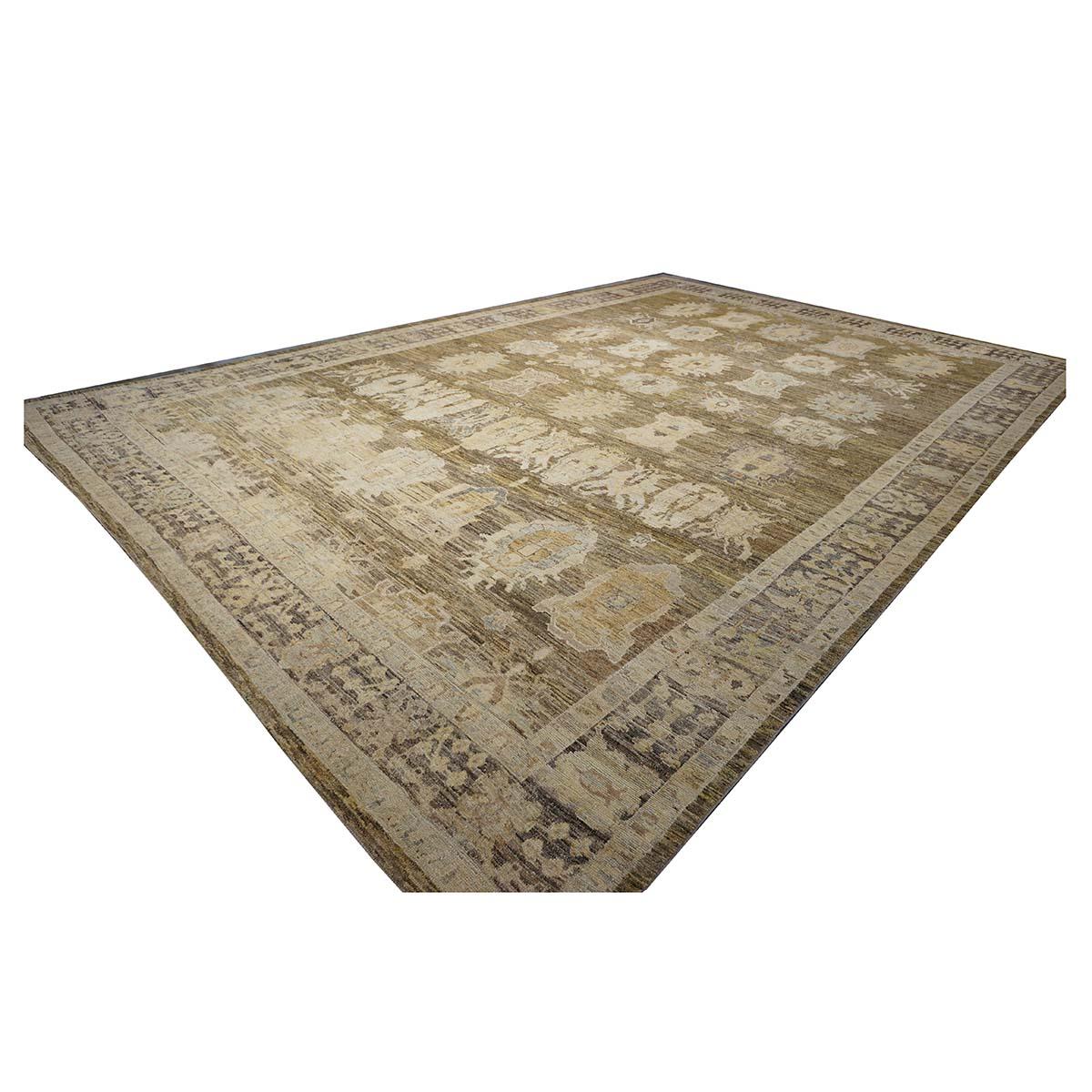 Contemporary 21st Century Turkish Oushak 15x23 Brown, Charcoal & Ivory Handmade Oversized Rug For Sale