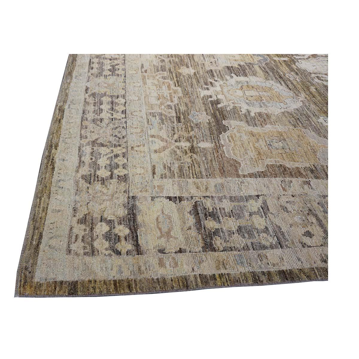 Wool 21st Century Turkish Oushak 15x23 Brown, Charcoal & Ivory Handmade Oversized Rug For Sale