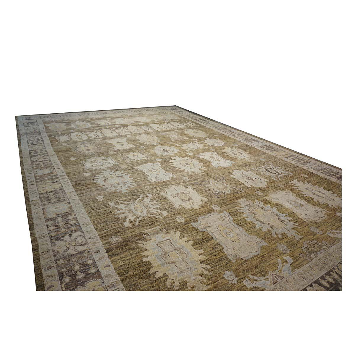 21st Century Turkish Oushak 15x23 Brown, Charcoal & Ivory Handmade Oversized Rug For Sale 1