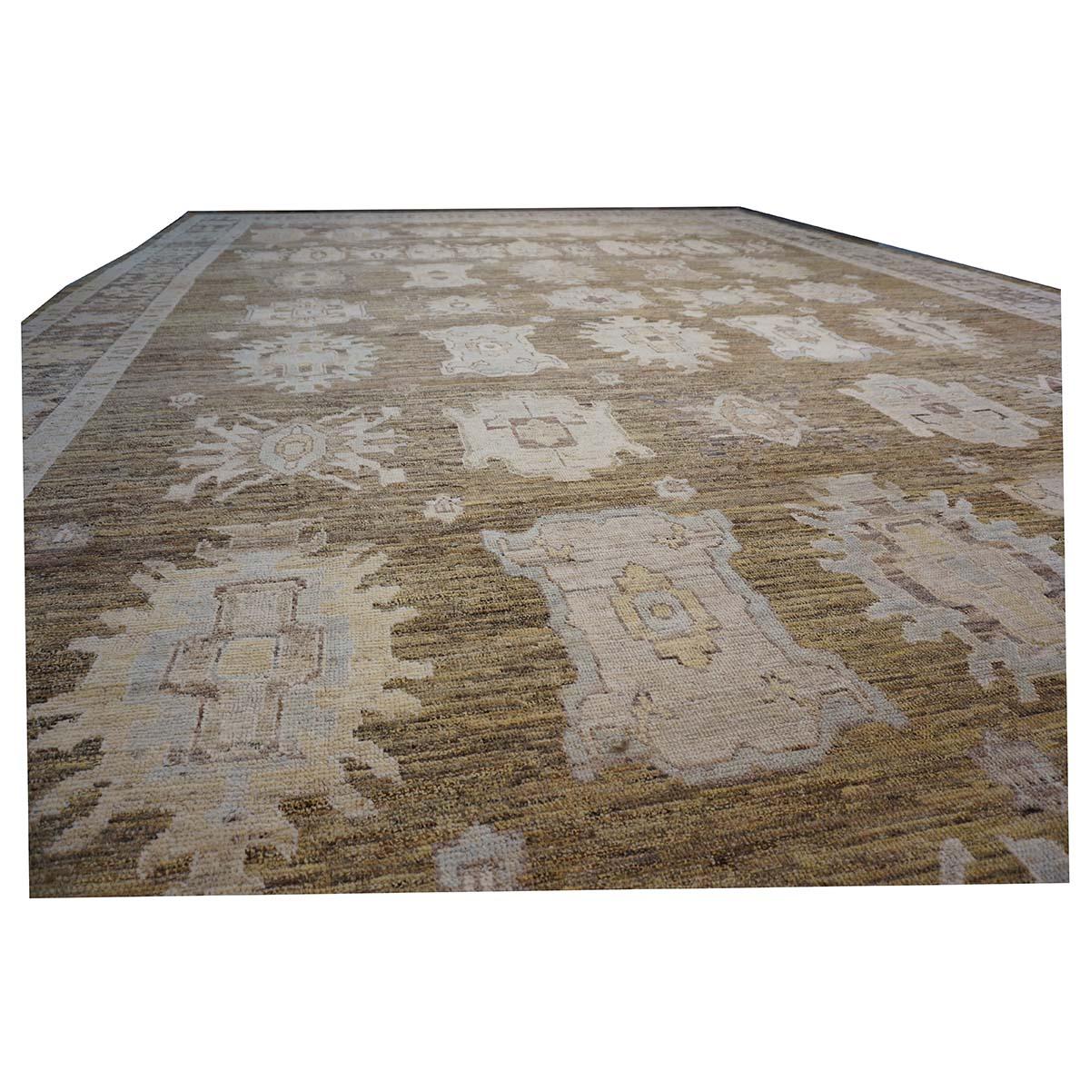 21st Century Turkish Oushak 15x23 Brown, Charcoal & Ivory Handmade Oversized Rug For Sale 2