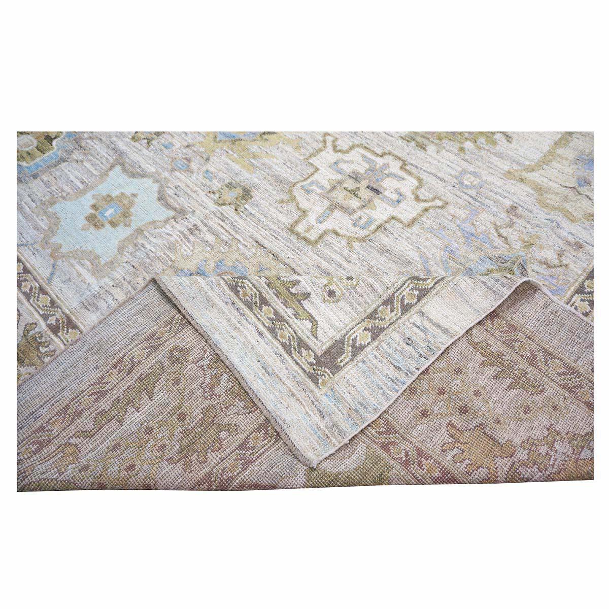 Türkischer Oushak des 21. Jahrhunderts in Palastgröße 17X22  Handgefertigter Teppich Blau & Grau im Angebot 4