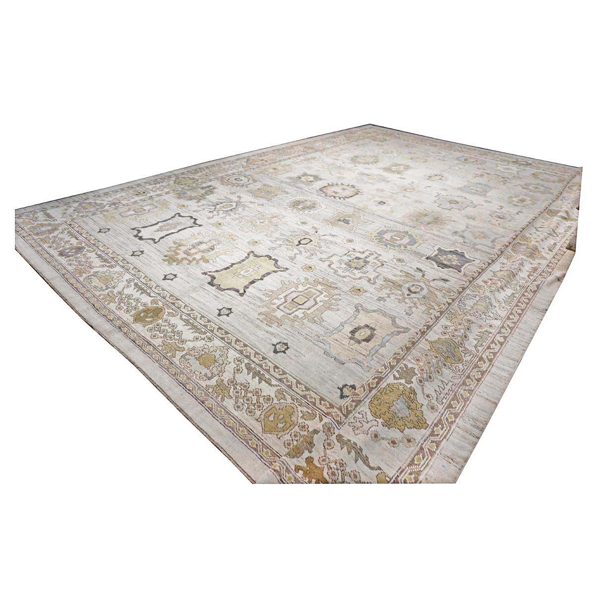 Türkischer Oushak des 21. Jahrhunderts in Palastgröße 17X22  Handgefertigter Teppich Blau & Grau (Handgewebt) im Angebot