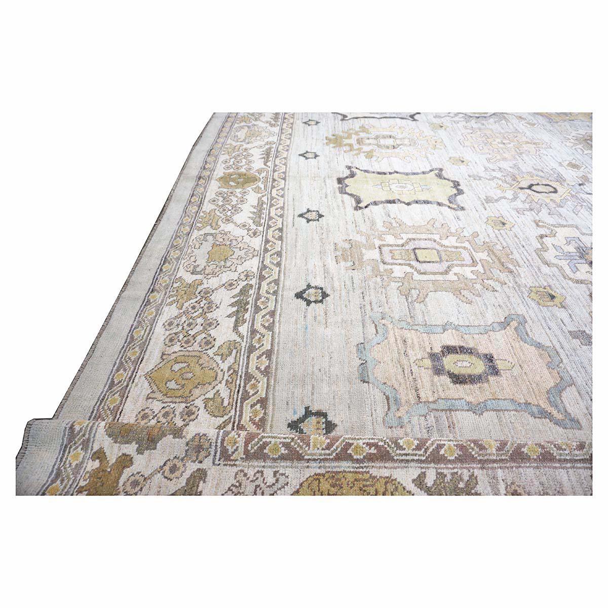 Türkischer Oushak des 21. Jahrhunderts in Palastgröße 17X22  Handgefertigter Teppich Blau & Grau im Zustand „Hervorragend“ im Angebot in Houston, TX