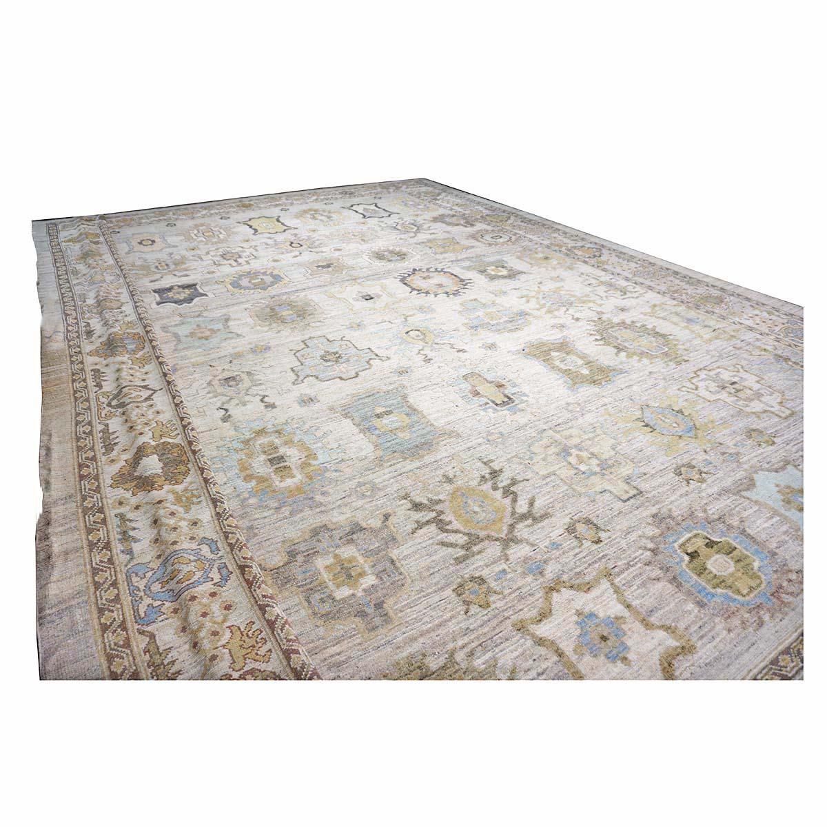 Türkischer Oushak des 21. Jahrhunderts in Palastgröße 17X22  Handgefertigter Teppich Blau & Grau (21. Jahrhundert und zeitgenössisch) im Angebot