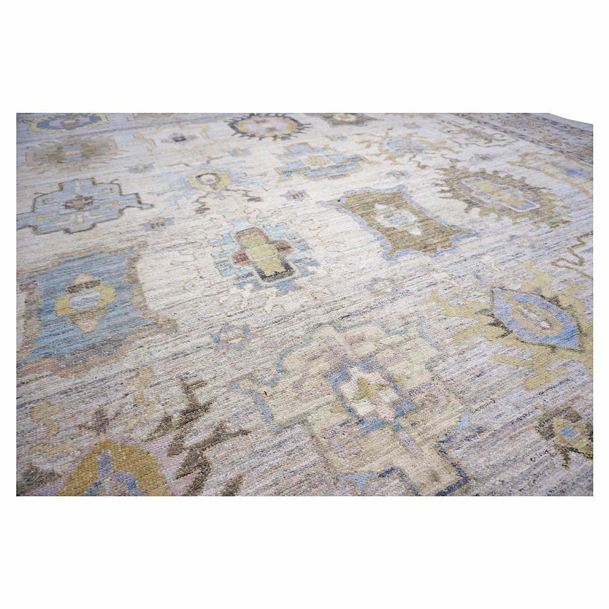 Türkischer Oushak des 21. Jahrhunderts in Palastgröße 17X22  Handgefertigter Teppich Blau & Grau (Wolle) im Angebot