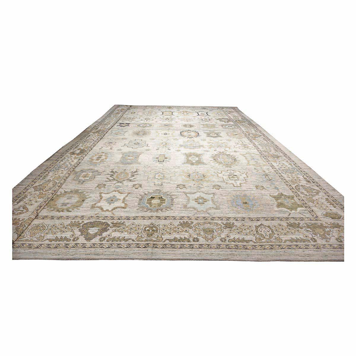 Türkischer Oushak des 21. Jahrhunderts in Palastgröße 17X22  Handgefertigter Teppich Blau & Grau im Angebot 1