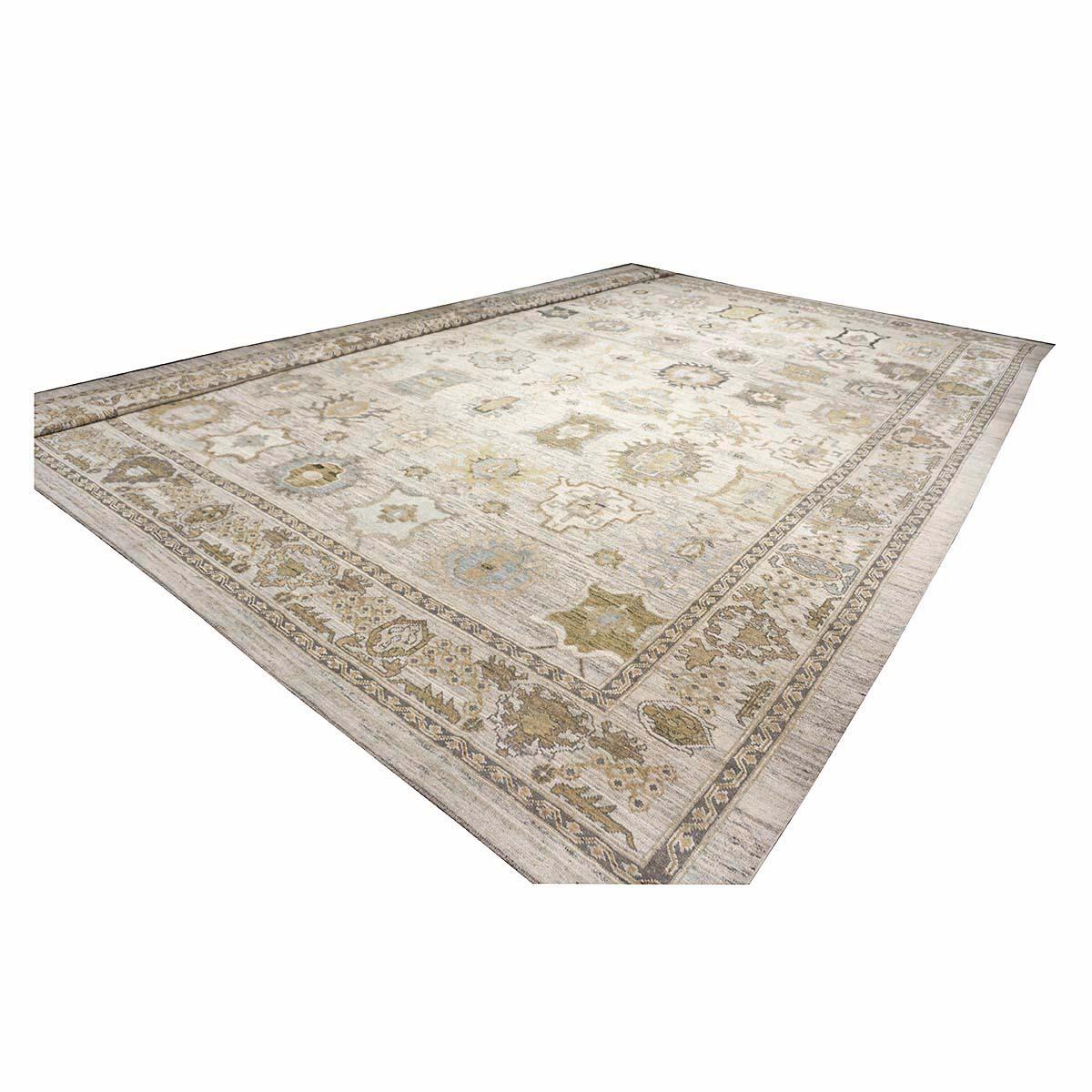 Türkischer Oushak des 21. Jahrhunderts in Palastgröße 17X22  Handgefertigter Teppich Blau & Grau im Angebot 3