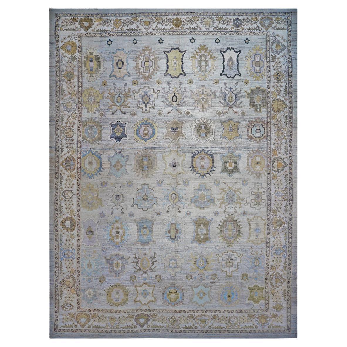 Türkischer Oushak des 21. Jahrhunderts in Palastgröße 17X22 Handgefertigter Teppich Blau
Grau