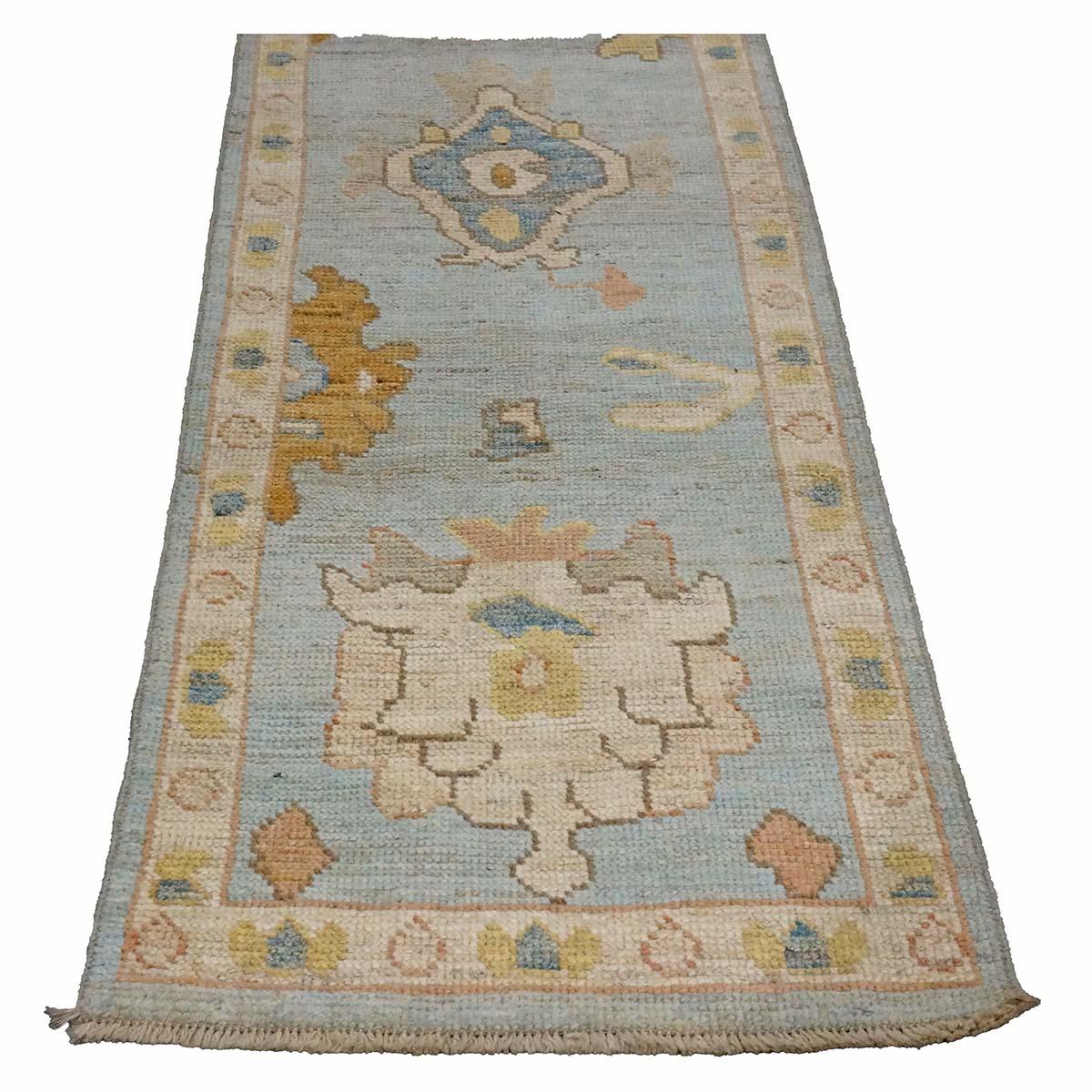 Turc 21st Century Turkish Oushak 2X10 Gold, Gray& Ivory, Handmade Area Rug (Tapis de sol fait à la main) en vente