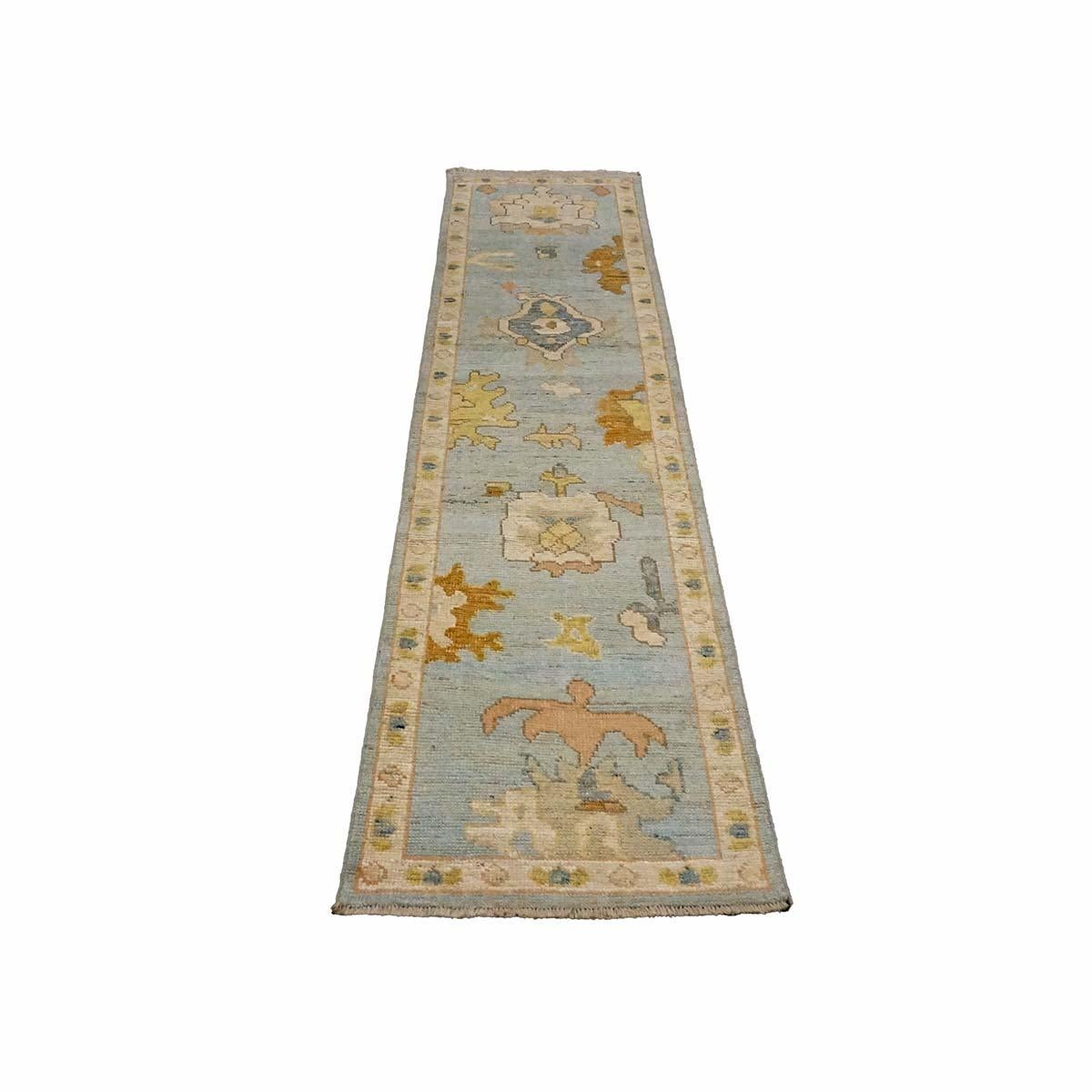 XXIe siècle et contemporain 21st Century Turkish Oushak 2X10 Gold, Gray& Ivory, Handmade Area Rug (Tapis de sol fait à la main) en vente