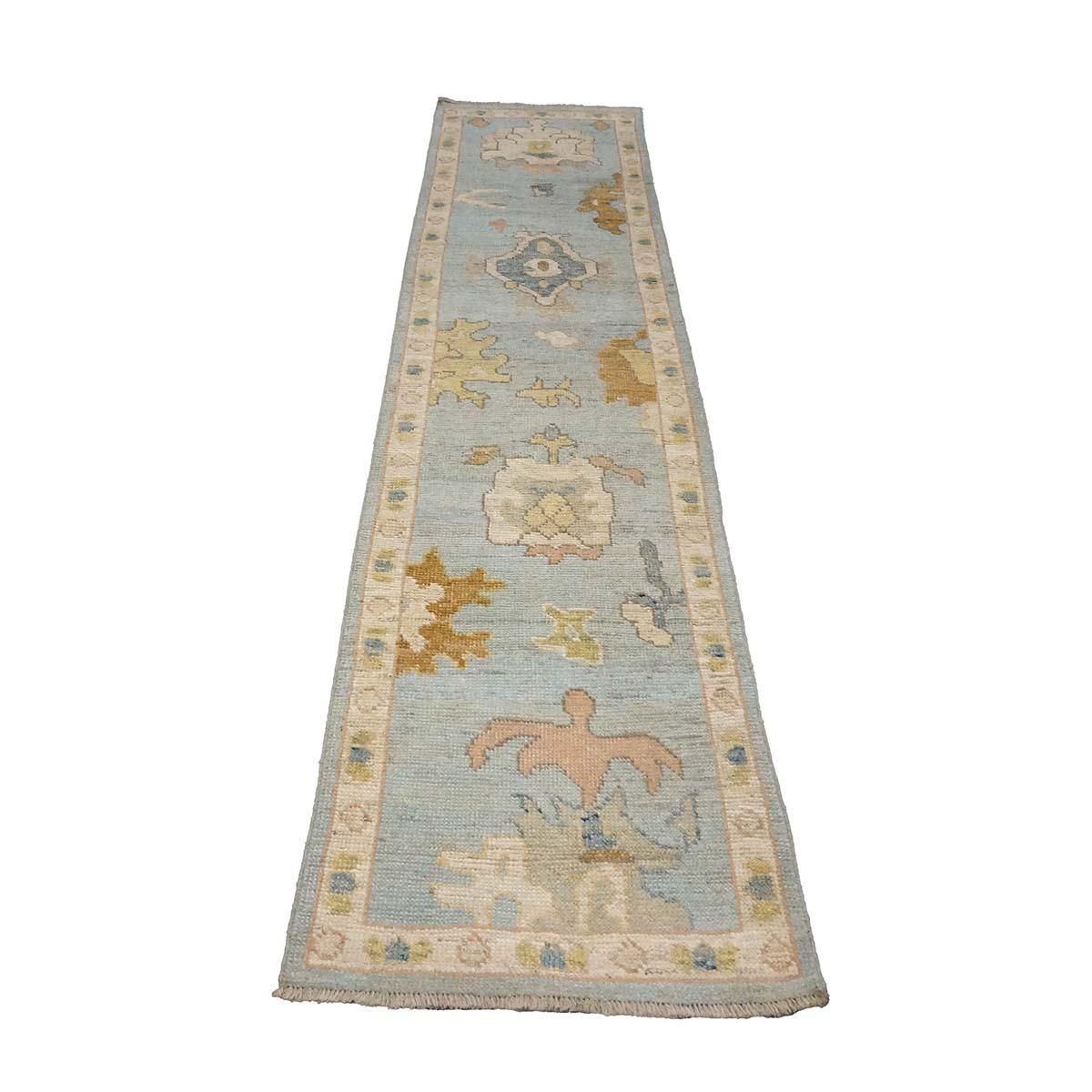 Laine 21st Century Turkish Oushak 2X10 Gold, Gray& Ivory, Handmade Area Rug (Tapis de sol fait à la main) en vente