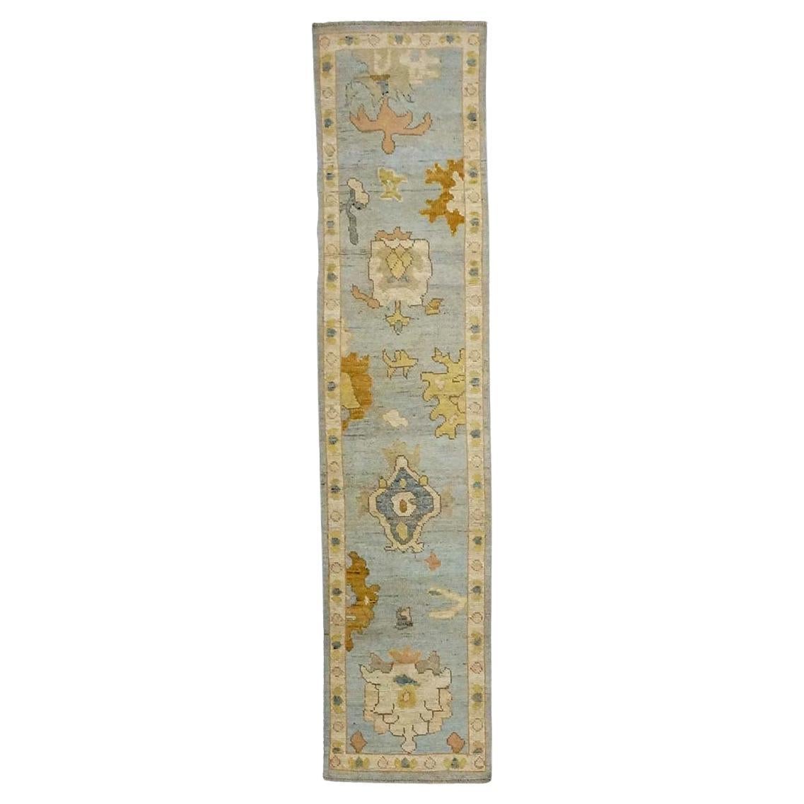 21st Century Turkish Oushak 2X9 Gold, Gray& Ivory, Handmade Area Rug