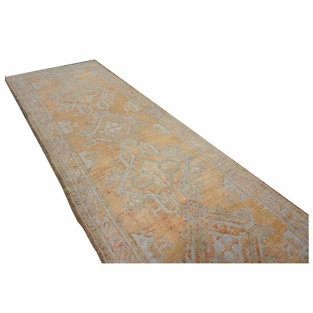 Lana Tappeto turco 21st Century Oushak 3X11 Golden Beige & Khaki fatto a mano in vendita