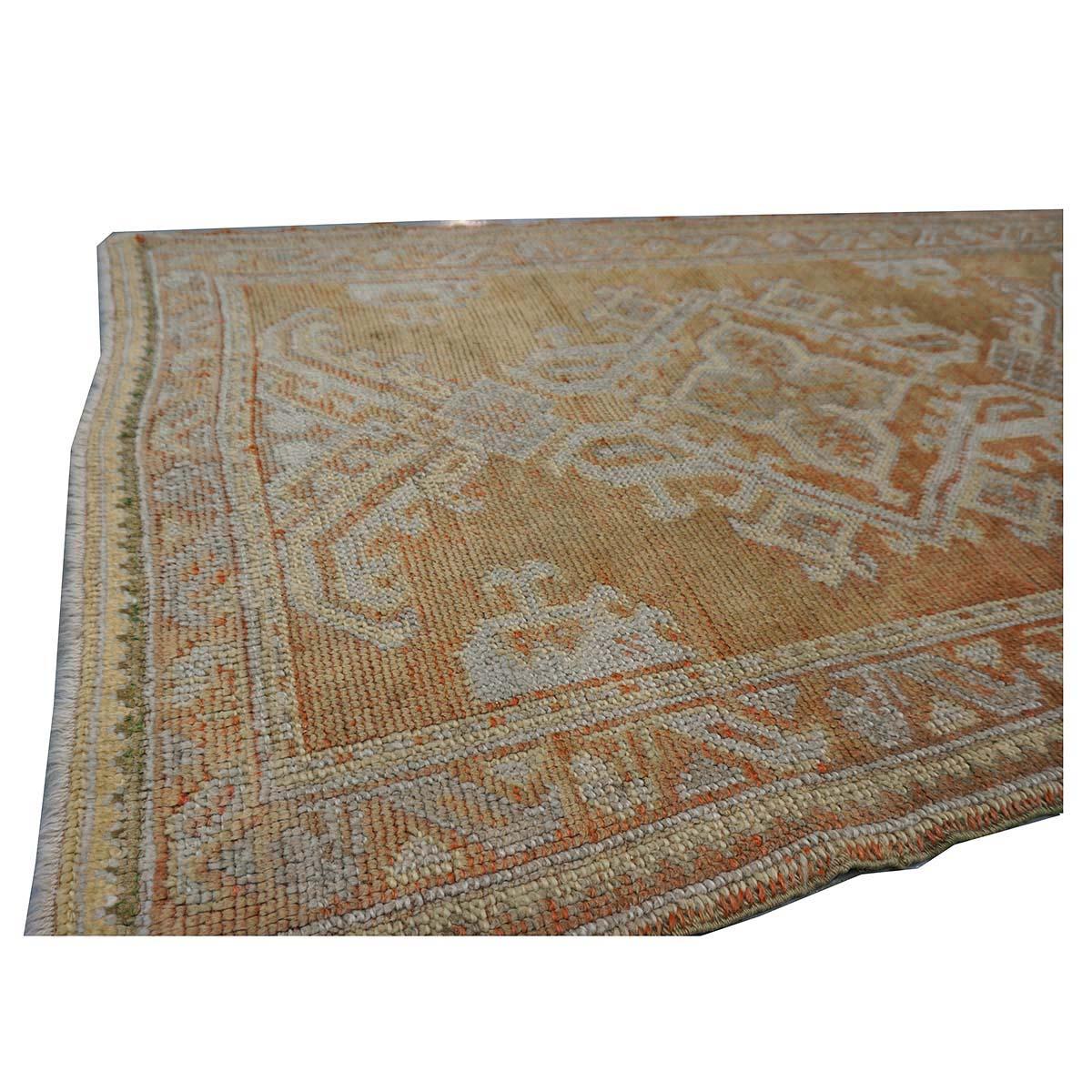 Tappeto turco 21st Century Oushak 3X11 Golden Beige & Khaki fatto a mano in vendita 1