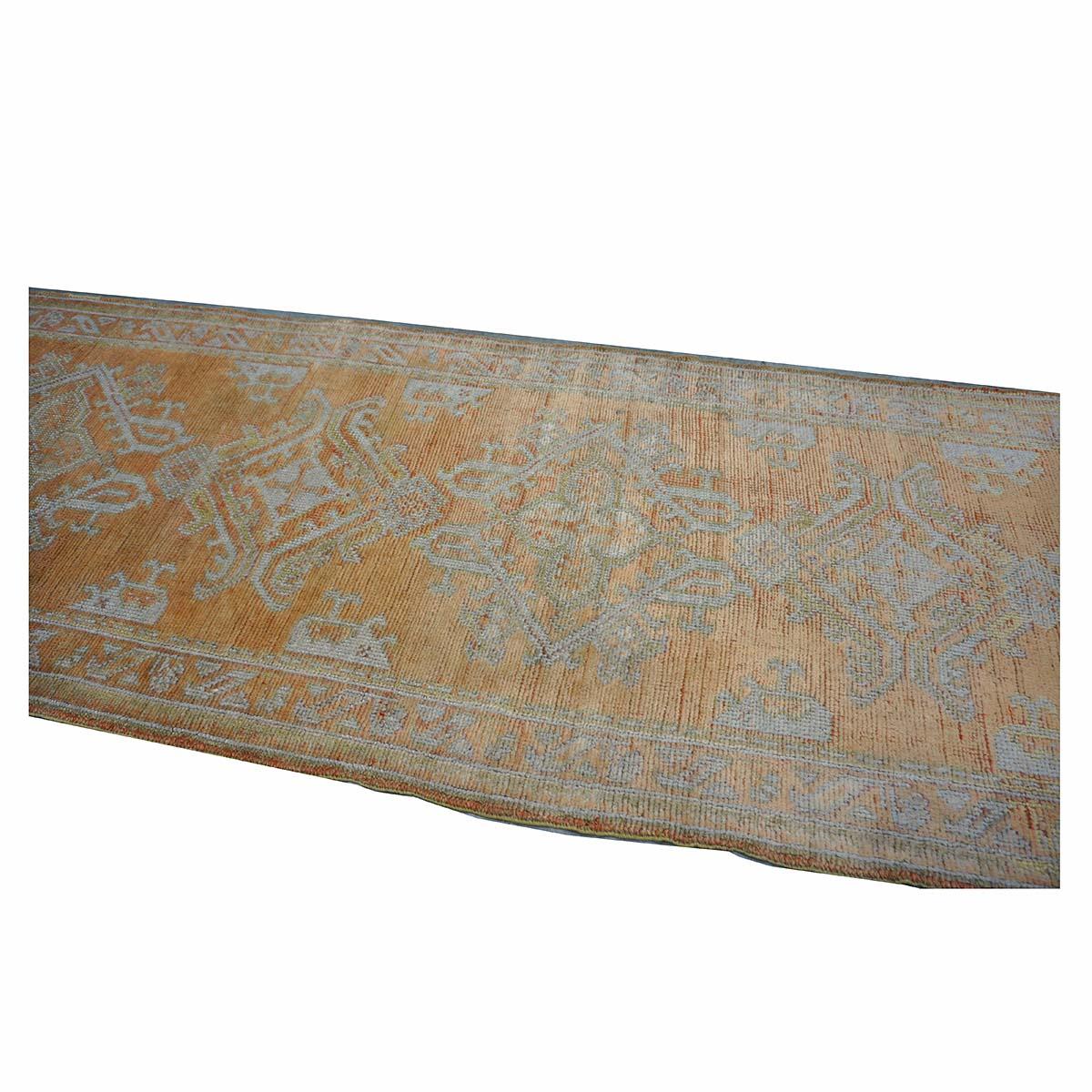 Tappeto turco 21st Century Oushak 3X11 Golden Beige & Khaki fatto a mano in vendita 3