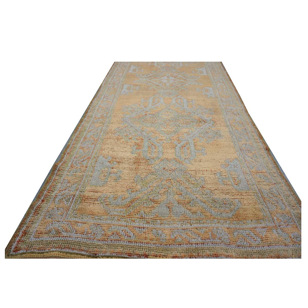 Turco Tappeto turco 21st Century Oushak 3X11 Golden Beige & Khaki fatto a mano in vendita