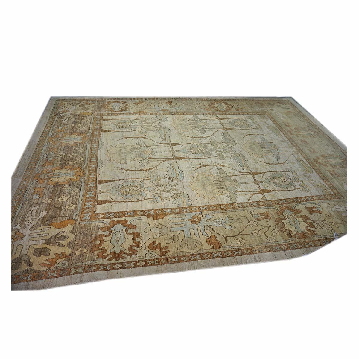 Tissé à la main 21st Century Turkish Oushak 3X11 Golden Beige & Khaki Tapis fait main en vente
