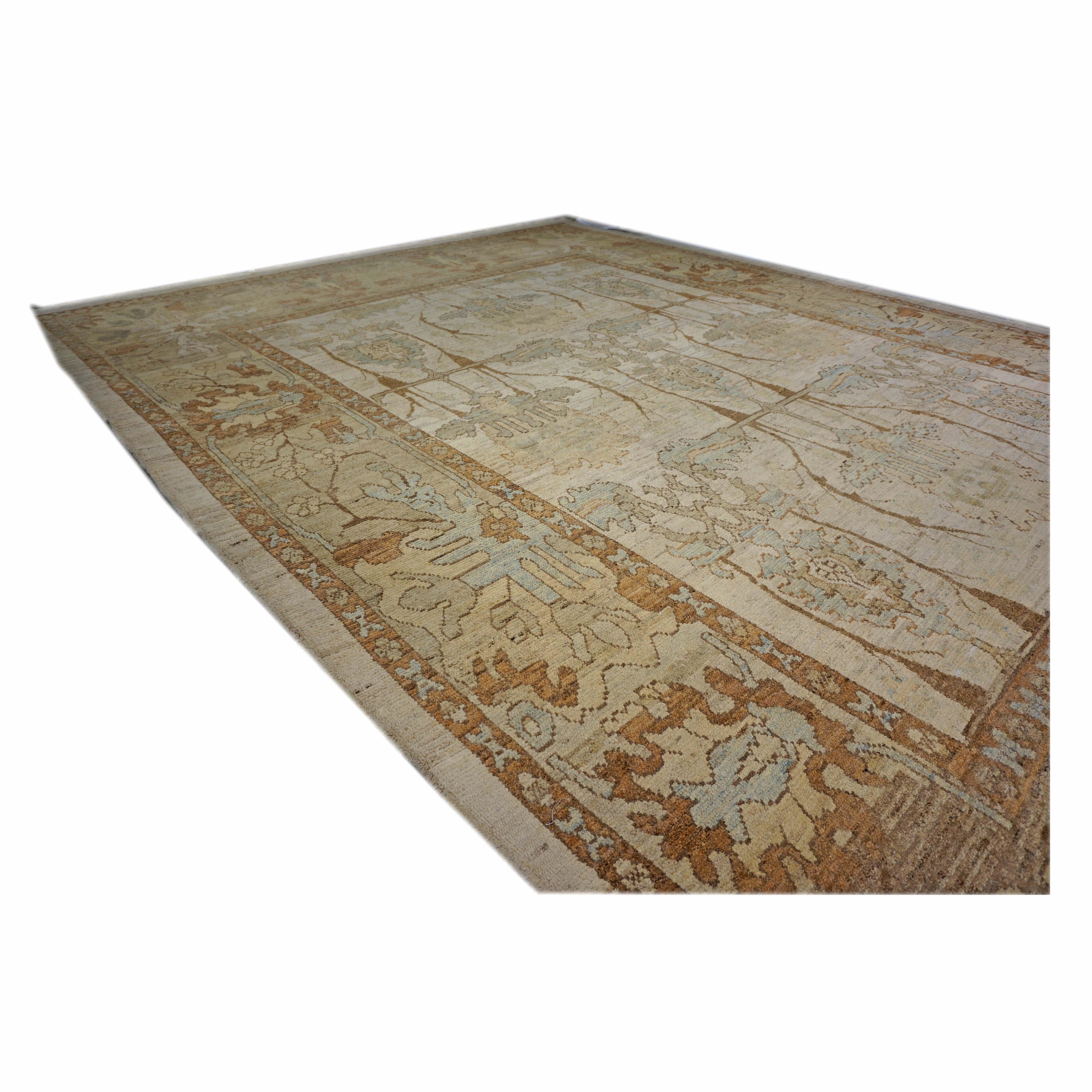 21st Century Turkish Oushak 3X11 Golden Beige & Khaki Tapis fait main Excellent état - En vente à Houston, TX
