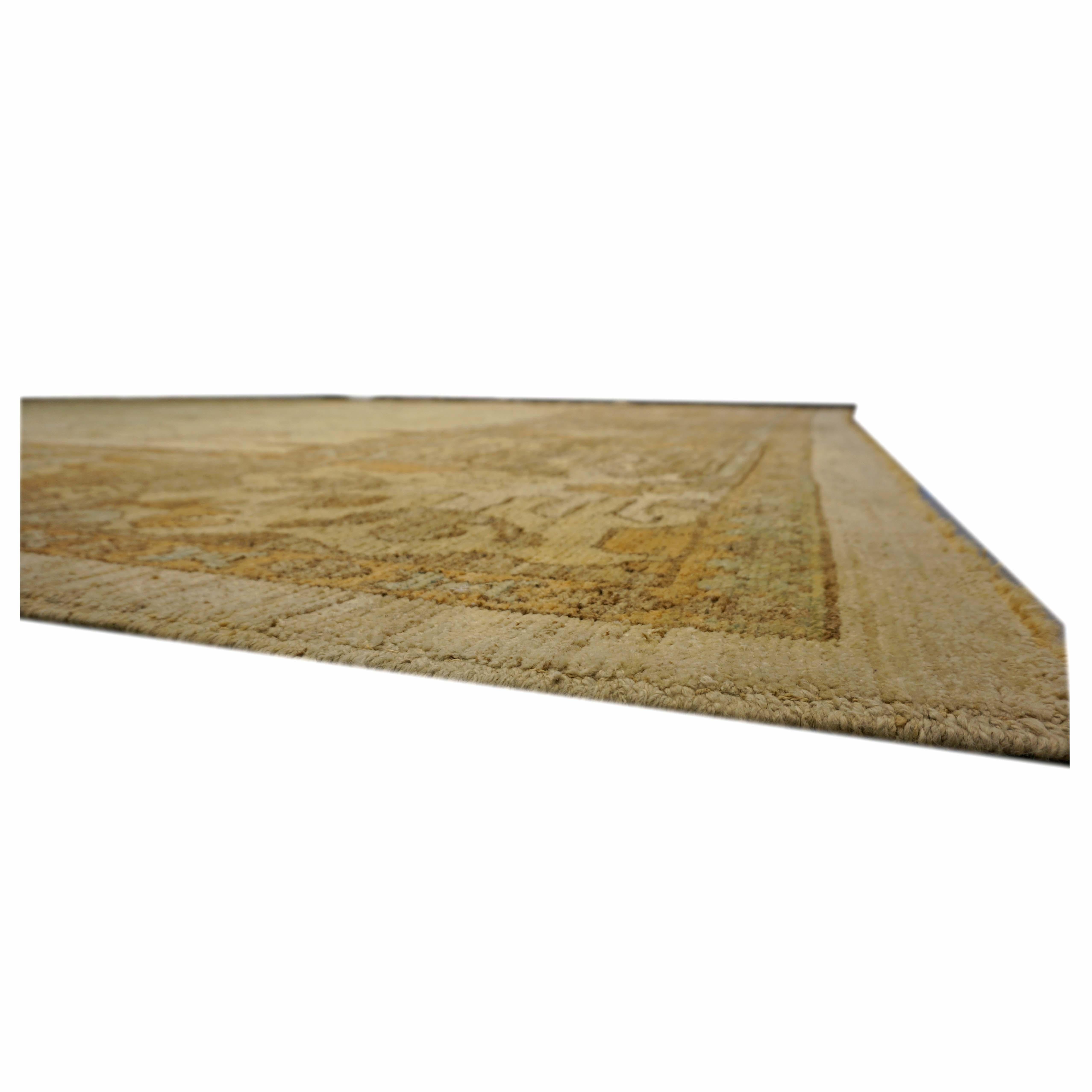 XXIe siècle et contemporain 21st Century Turkish Oushak 3X11 Golden Beige & Khaki Tapis fait main en vente