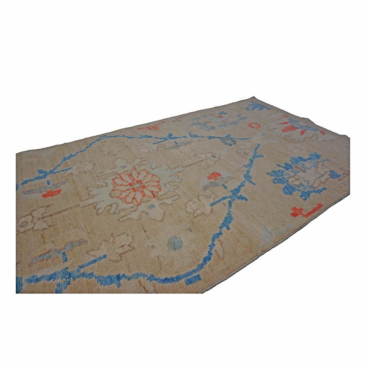 21st Century Turkish Oushak 3X12 Schieferblau, Elfenbein & Orange Handmade Läufer Teppich im Angebot 3