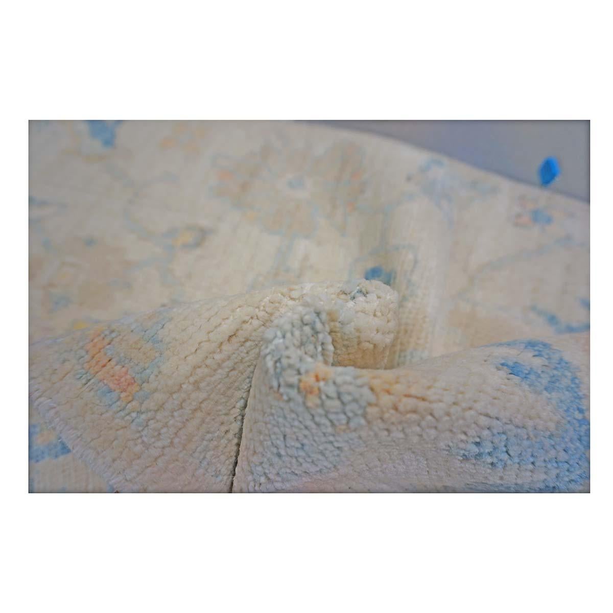 21. Jahrhundert Türkisch Oushak 3X6 Gold, Elfenbein & Schiefer Blau Handmade Läufer Teppich im Angebot 4