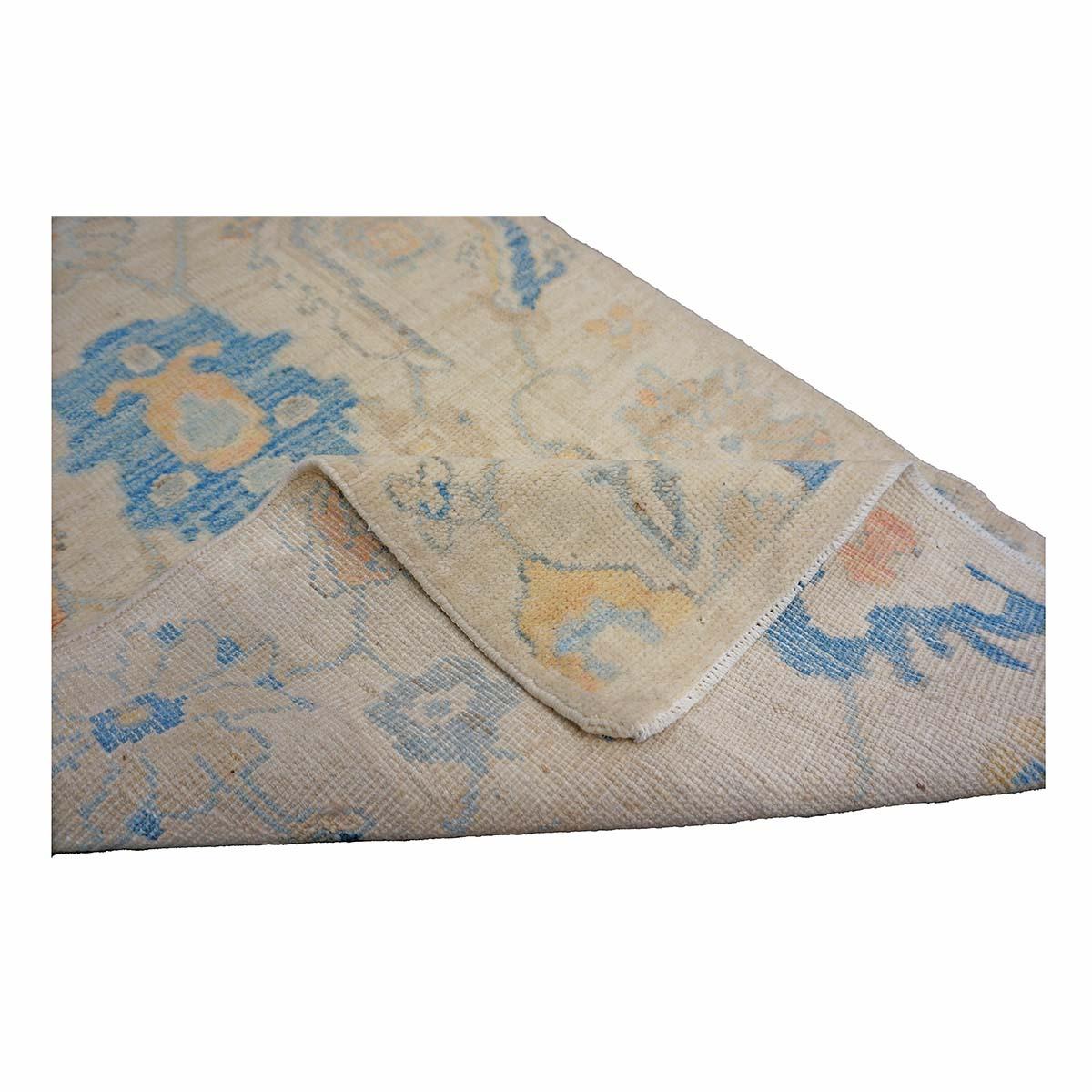 21. Jahrhundert Türkisch Oushak 3X6 Gold, Elfenbein & Schiefer Blau Handmade Läufer Teppich im Angebot 5