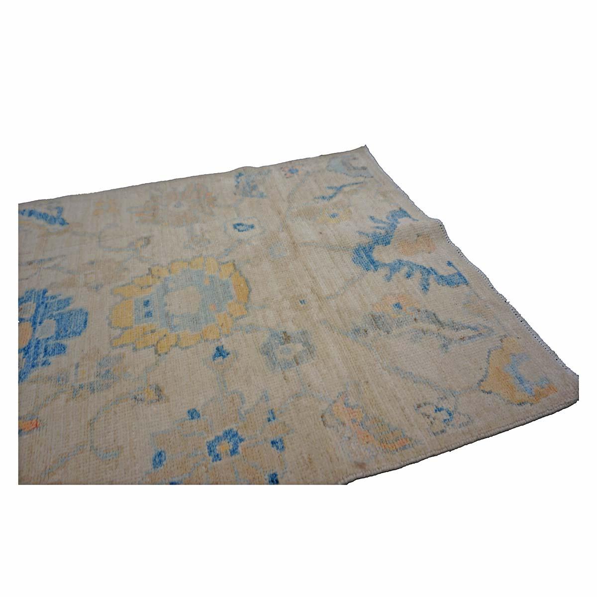 21. Jahrhundert Türkisch Oushak 3X6 Gold, Elfenbein & Schiefer Blau Handmade Läufer Teppich im Angebot 3