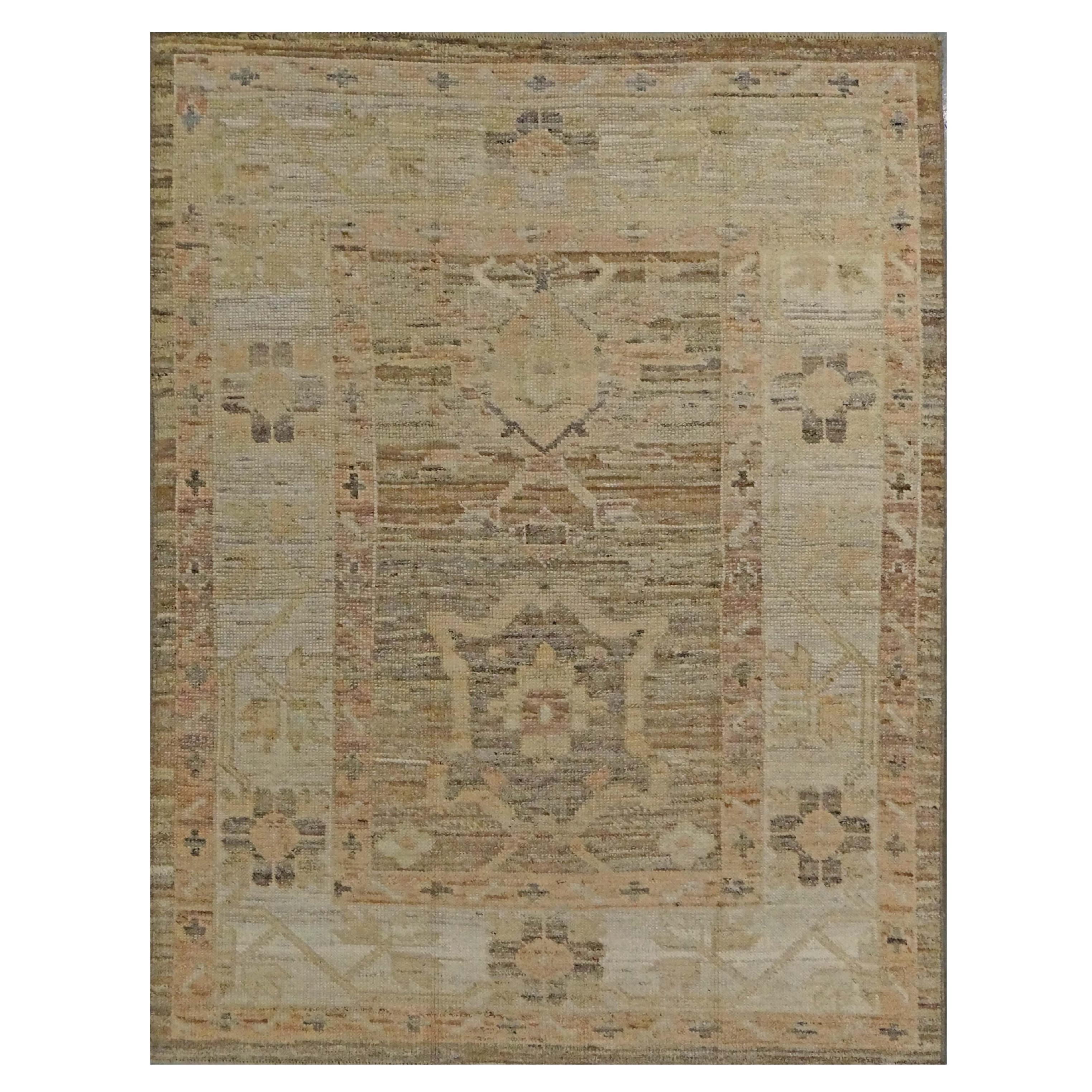 21st Century Turkish Oushak 4X6 Gold, Charcoal & Ivory Handmade Area Rug
