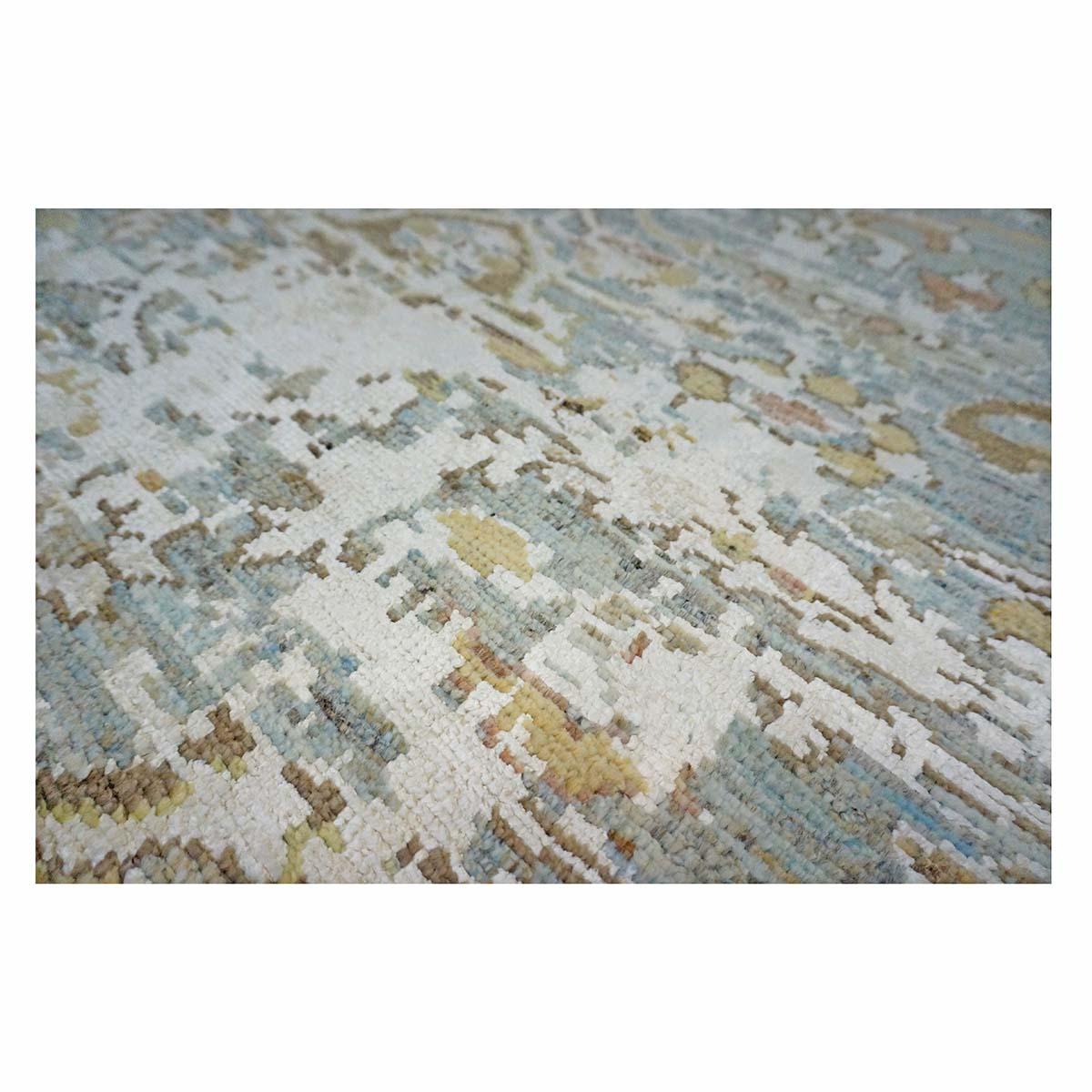 Lana Tappeto Oushak turco del 21° secolo 4X6 grigio, kaki, avorio e oro fatto a mano in vendita