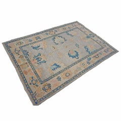 21st Century Turkish Oushak 5X8 Gray, Ivory & Slate Blue Handmade Area Rug