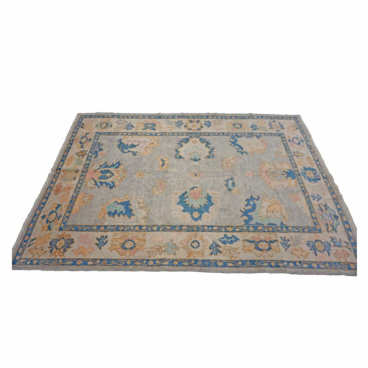 21st Century Türkisch Oushak 5X7 Grau, Elfenbein & Schiefer Blau Handmade Bereich Teppich im Angebot 2
